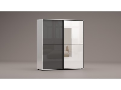 Гардероб с плъзгащи врати и огледало Аполо 8 (антрацит гланц/бяло гланц)